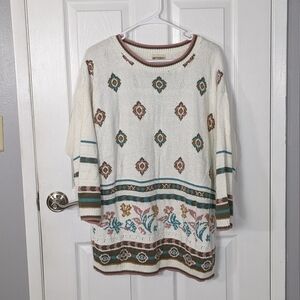 Vintage Knitworks Floral Embroidered Coastal Grandma Style Knit Sweater